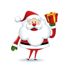 Santa Claus happy holding a gift box.