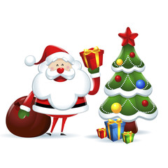 Santa Claus and the Christmas tree in white background
