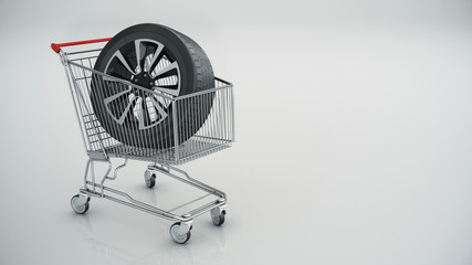 shopping cart with Car wheel isolated © lchumpitaz