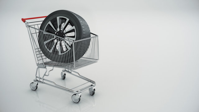 shopping cart with Car wheel isolated