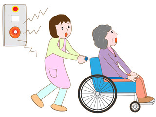 警報で避難する老人