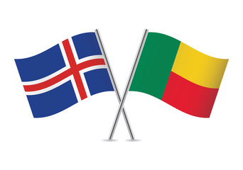 Benin and Iceland flags. Vector illustration.
