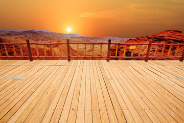 sunrise skyline,platform in red sandstone