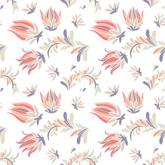 Seamless pattern with hand drawn flowers and floral elements.