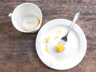 Empty cup of coffee and plate