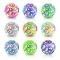 Set of abstract globes made from retro rectangles.