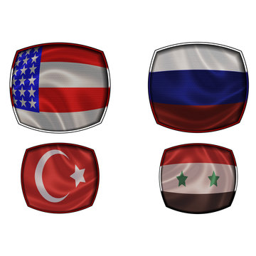 flags of Russia, Syria, United States, Turkey 