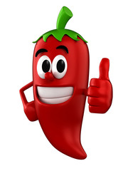3d render of a chili showing thumbs up sign