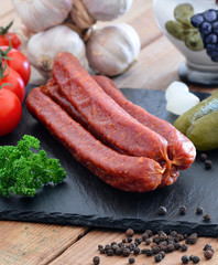 Landj&auml;ger auf Schiefer / Rohwurst, Spezalit&auml;t