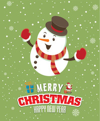 Vintage Christmas poster design with snowman
