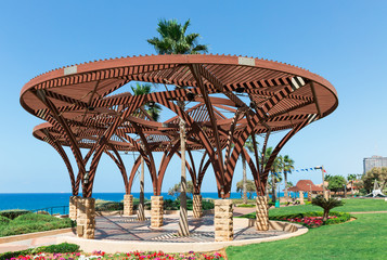 Wooden pergolas on the promenade