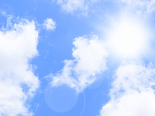 Naklejka na ściany i meble Blue sky with clouds and sun,background,texture