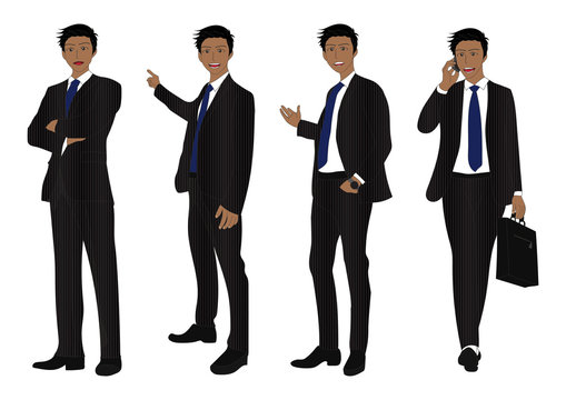 Business Man Full Body Color Black Illustration