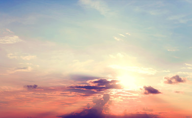 Vintage photo of abstract nature background with sky in sunset, vintage filter effect