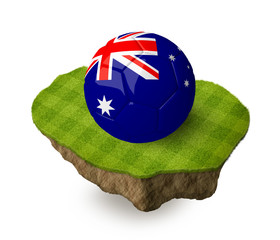 3d realistic soccer ball with the flag of Australia on a piece of rock with stripped green soccer field on it. See whole set for other countries.
