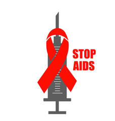 Aids Awareness Red heart Ribbon on white background. Vector illu