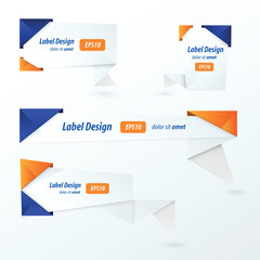 Origami 2 color style label set,  blue and orange color