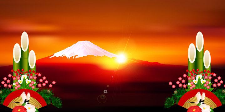 富士山　日の出　正月　背景