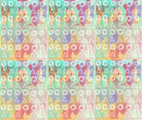 Fototapeta premium Abstract painting pattern. Colorful drops, triangles, circles.