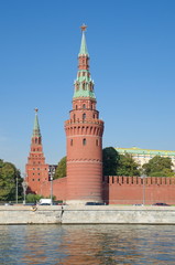 Fototapeta premium Moscow, Russia. Vodovzvodnaya and Borovitskaya tower of the Moscow Kremlin