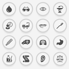 Fototapeta premium Medicine black icons on stickers. Flat design.