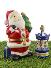 small chrismas tree with shinny colored ornaments, isolated on w