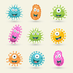Set of germ vector illustrations - blue, orange, green, yellow and pink
