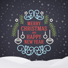Christmas Postcard Typographic Merry Christmas and Happy New Year Badge. Vector Illustration