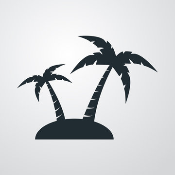 Icono plano isla con palmeras sobre fondo degradado