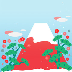 富士山、富士、山、赤、赤富士、イラスト、明るい、可愛い、FUJI、FUJIYAMA