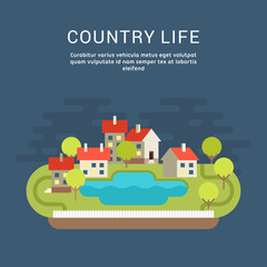 Country Life. Flat Style Vector Conceptual Illustration for Web Banners or Promotional Materials