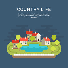 Country Life. Flat Style Vector Conceptual Illustration for Web Banners or Promotional Materials