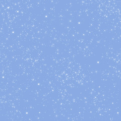 Light blue winter holidays greeting card background with shiny stars and lights. Serenity color background.