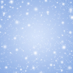 Obraz na płótnie Canvas Shiny blue winter holidays greeting card background with sparkling stars and snow. Soft Serenity colored background.