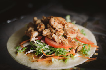 Kebab - grilled meat, bread and vegetables