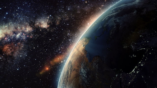earth with Sunset from space with milkyway in the backgroud