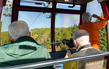 Japan October 6 : Old Man 3 person on Cable car on October 6, 2015 at Hakone Japan