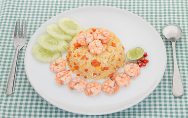 Shrimp fried rice on white plate