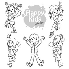 Very happy kids in winter clothes