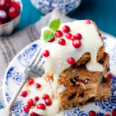 White chocolate cake, blondie, brownie with cranberry and coconut 