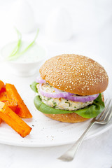 Turkey burger with spinach,onion Roasted sweet potato, batat