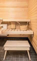 Fototapeta na wymiar Sauna interior comfortable wooden room