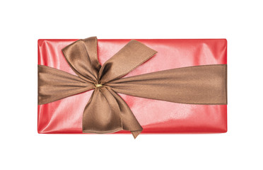 Beautifully packed surprise, gift, red color, isolated on the white