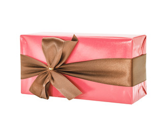 Beautifully packed surprise, gift, red color, isolated on the white