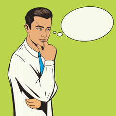 Man thinking hard pop art style vector
