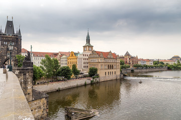 View of the river and houses in Prague