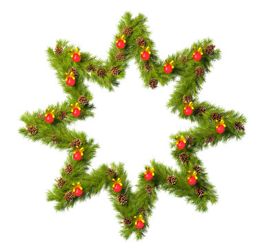 Christmas wreath in the shape of Christmas Star isolated on whit