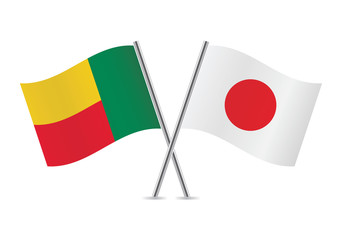 Benin and Japan flags. Vector illustration.