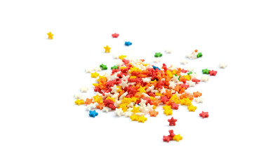 colorful star shape cake sprinkles for cake decoration isolated in white background