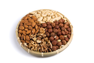 Set of nuts in basket